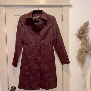 Plum floral dress coat.